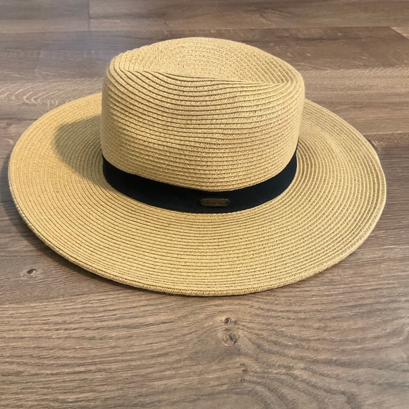 Sun ‘N Sand hat with black band and blue green & natural raffia flower detail main image 11